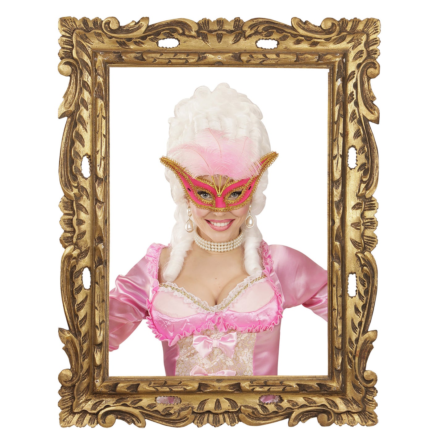 "PINKFARBENE AUGENMASKE MIT GOLDENEM RAND UND FEDERN" – Ansicht 5