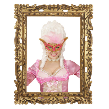 "PINKFARBENE AUGENMASKE MIT GOLDENEM RAND UND FEDERN" – Ansicht 5