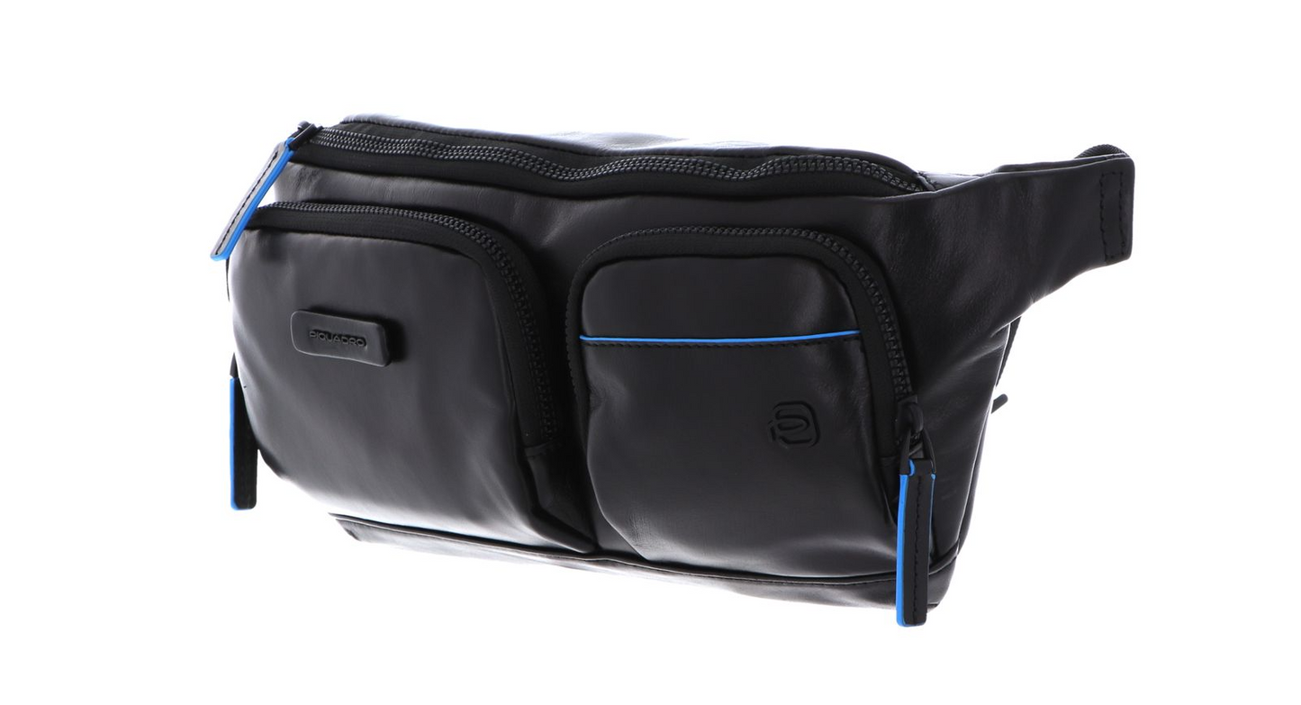 Piquadro, Blue Square, Echtleder, Textil-Bauchtasche, Toilettenartikel, CA5578B2V, Schwarz, 32x14x7 cm, Für Männer