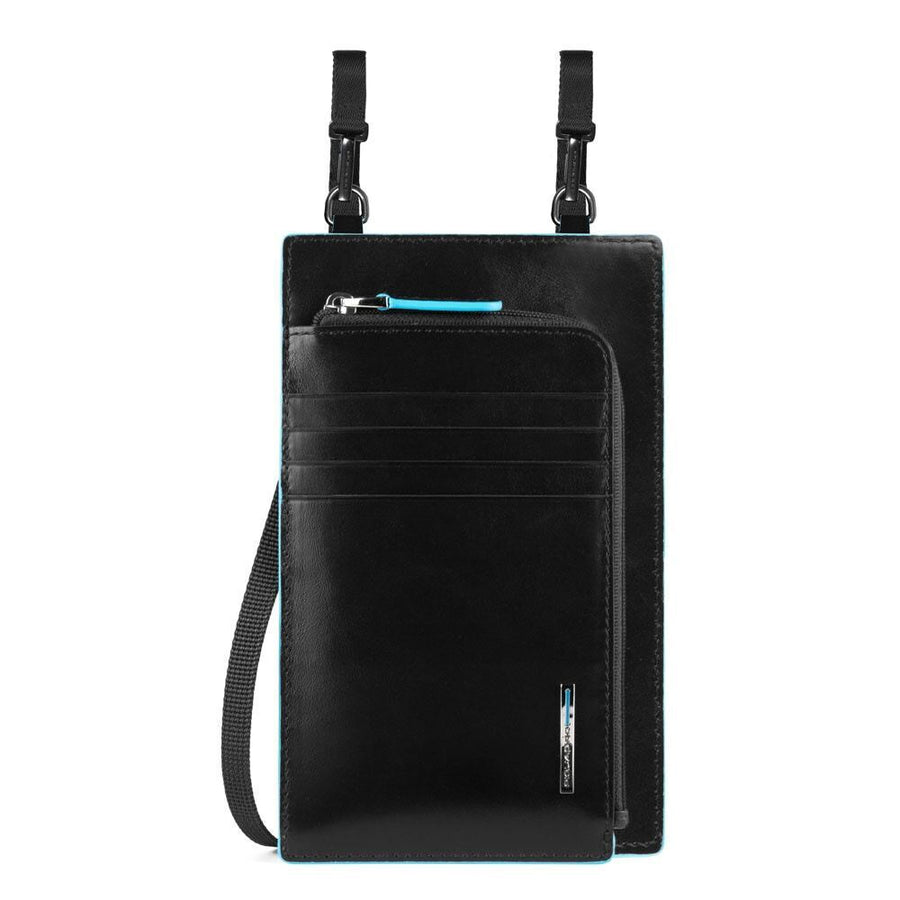 Piquadro Piquadro, Blue Square, Leder-Umhängetasche, Schwarz, 11,5 x 19 x 2 cm, Für Männer Regular