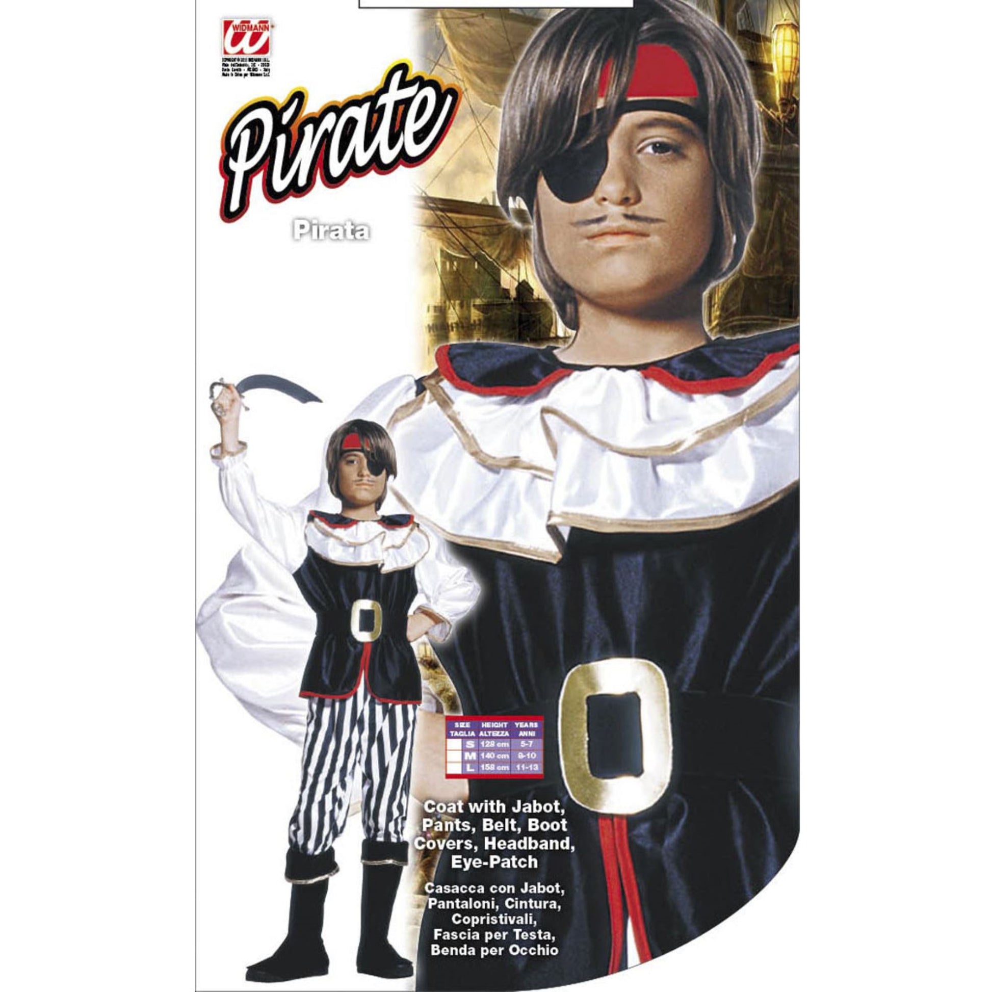 "PIRAT" (Coat mit Jabot, Hose, Gürtel, Überstiefel, Kopftuch, Augenklappe) – Detailansicht