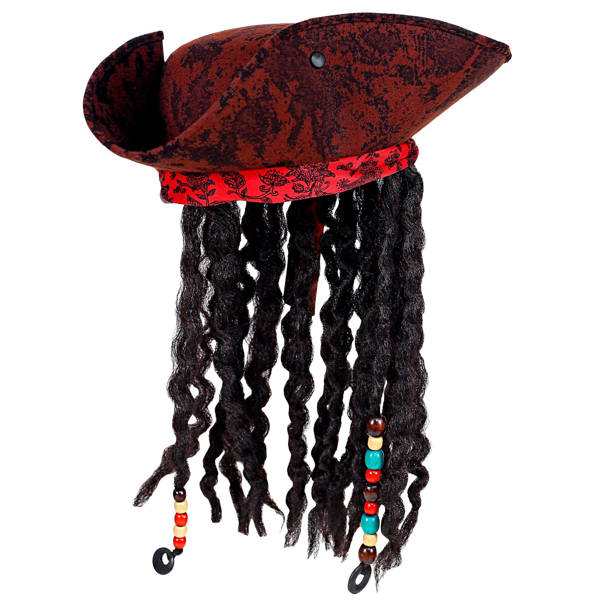 "PIRAT DREISPITZ MIT BANDANA & DREADLOCKS" Vintage Lederoptik – Vorderansicht