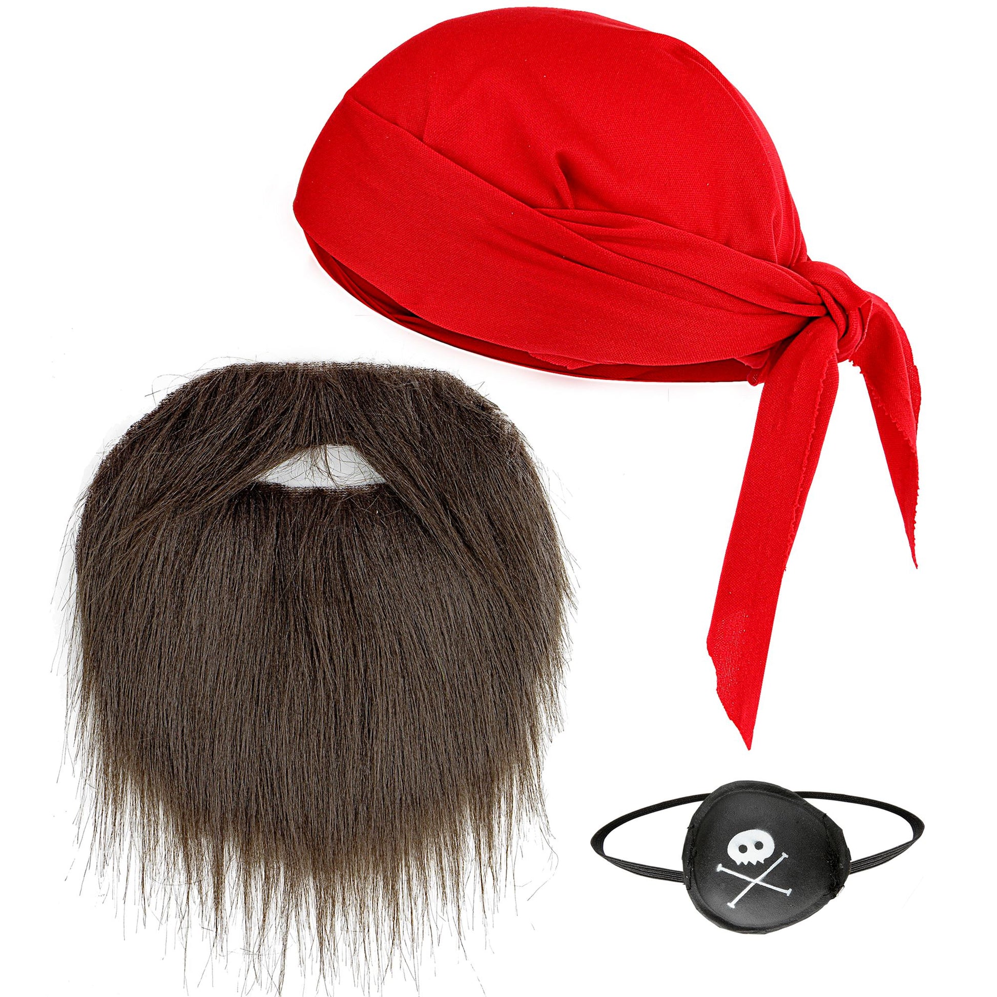 "PIRAT" Dress- Up- Set (Kopftuch, Augenklappe, Bart mit Schnurrbart) – Vorderansicht