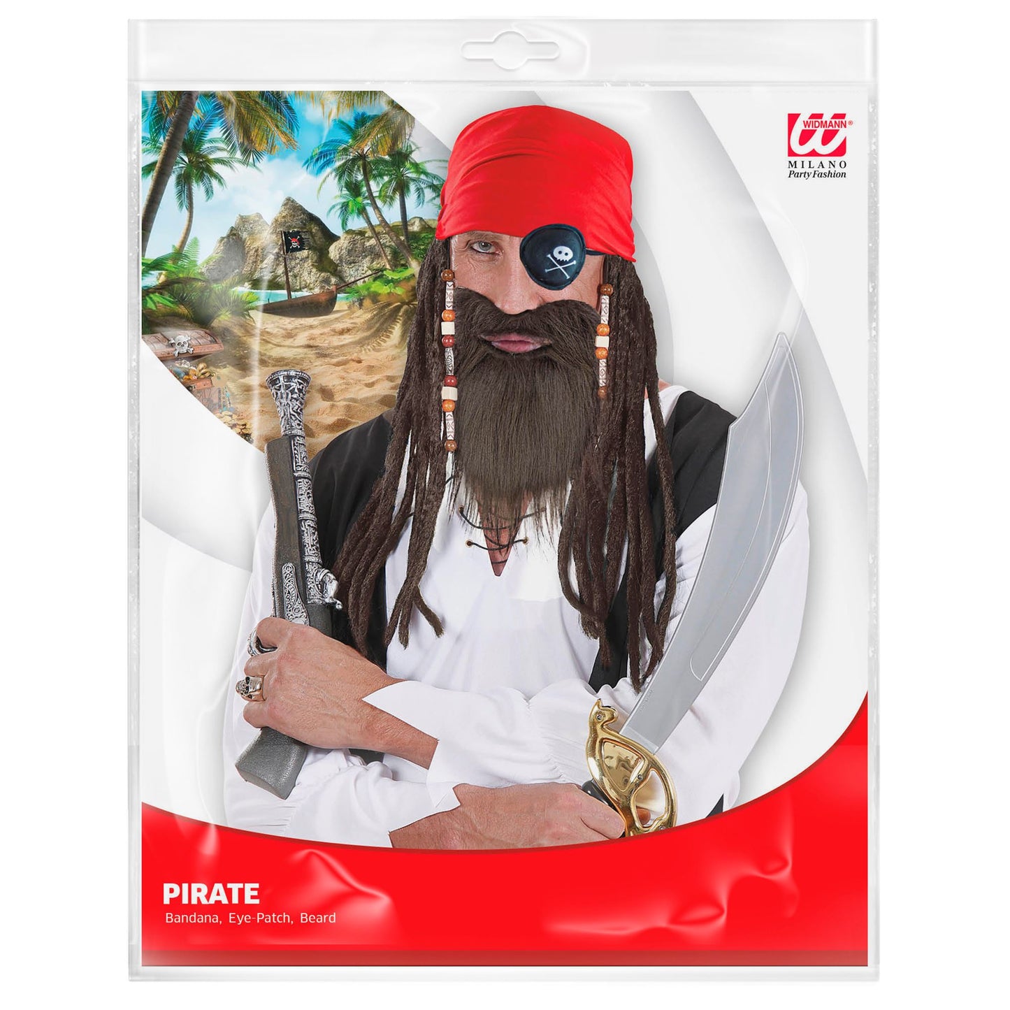 "PIRAT" Dress- Up- Set (Kopftuch, Augenklappe, Bart mit Schnurrbart) – Detailansicht