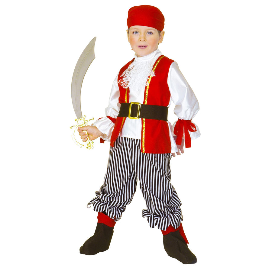 "PIRAT" (Hemd mit Weste, Hose, Gürtel, Überstiefel, Kopftuch) – Vorderansicht