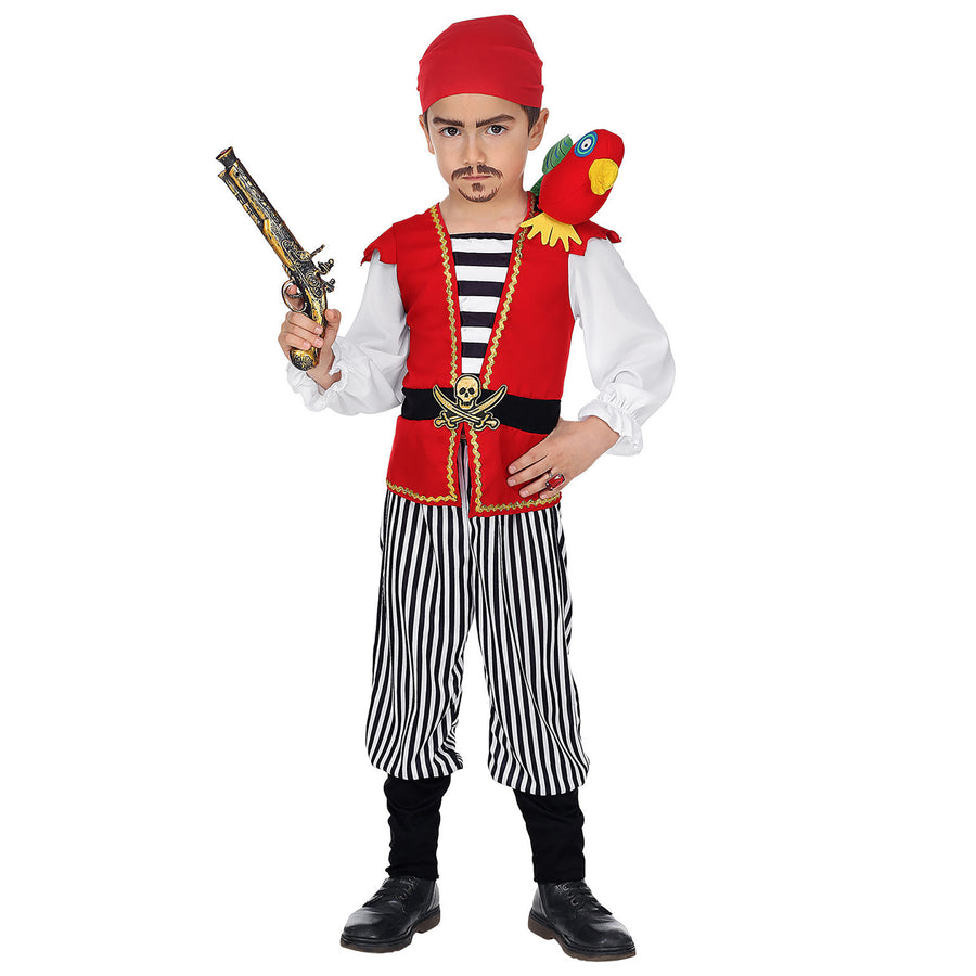 "PIRAT" (Hemd mit Weste und Gürtel, Hose, Papagei, Halstuch) – Detailansicht