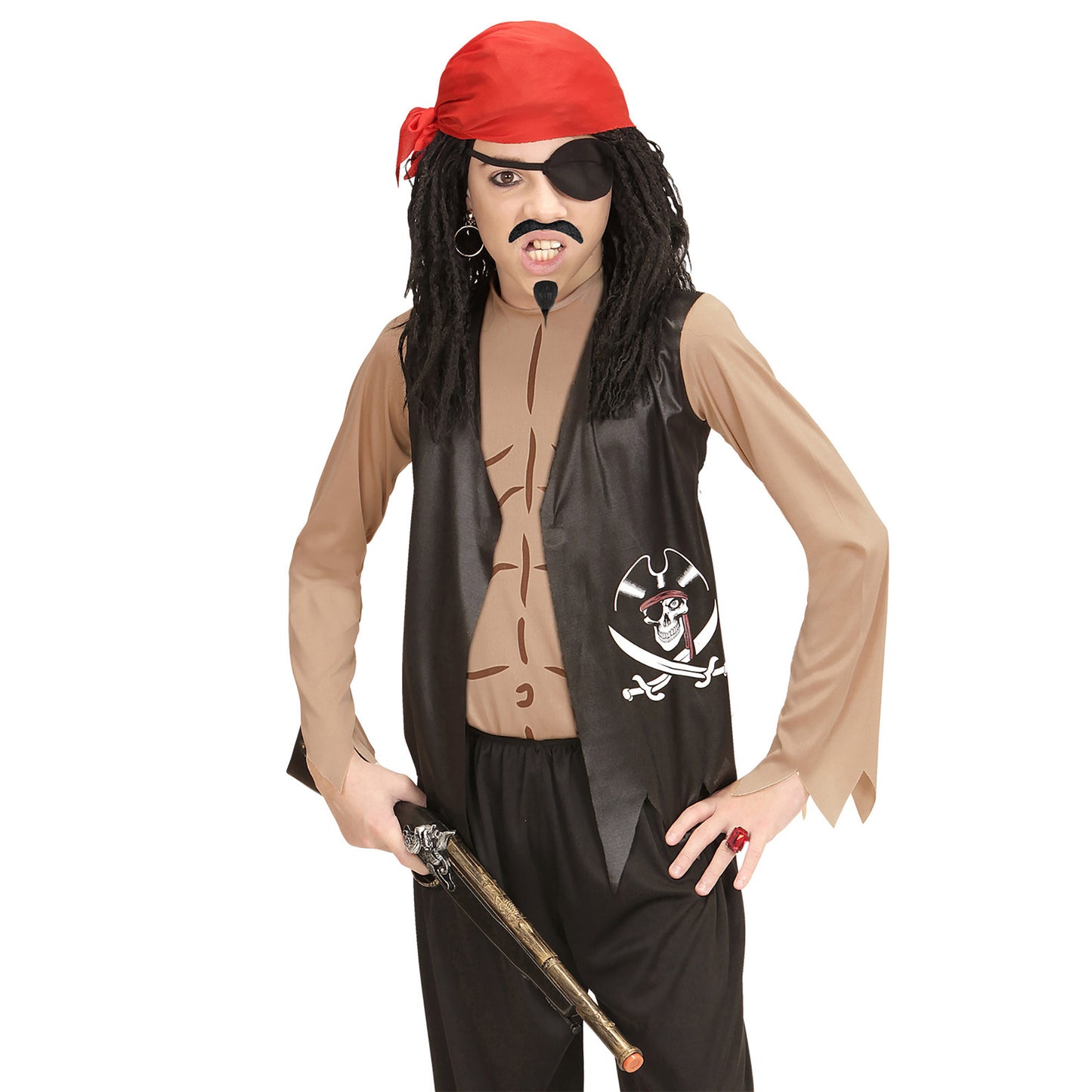"PIRAT" (T-Shirt mit Weste, Bandana, Augenklappe) – Vorderansicht