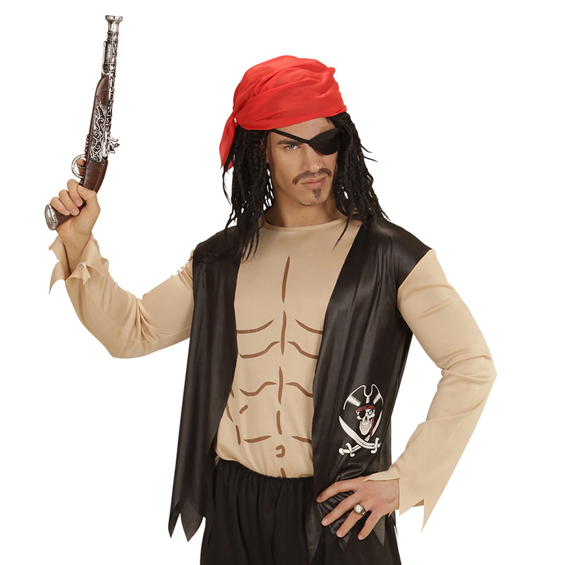"PIRAT" (T-Shirt mit Weste, Bandana, Augenklappe) – Vorderansicht