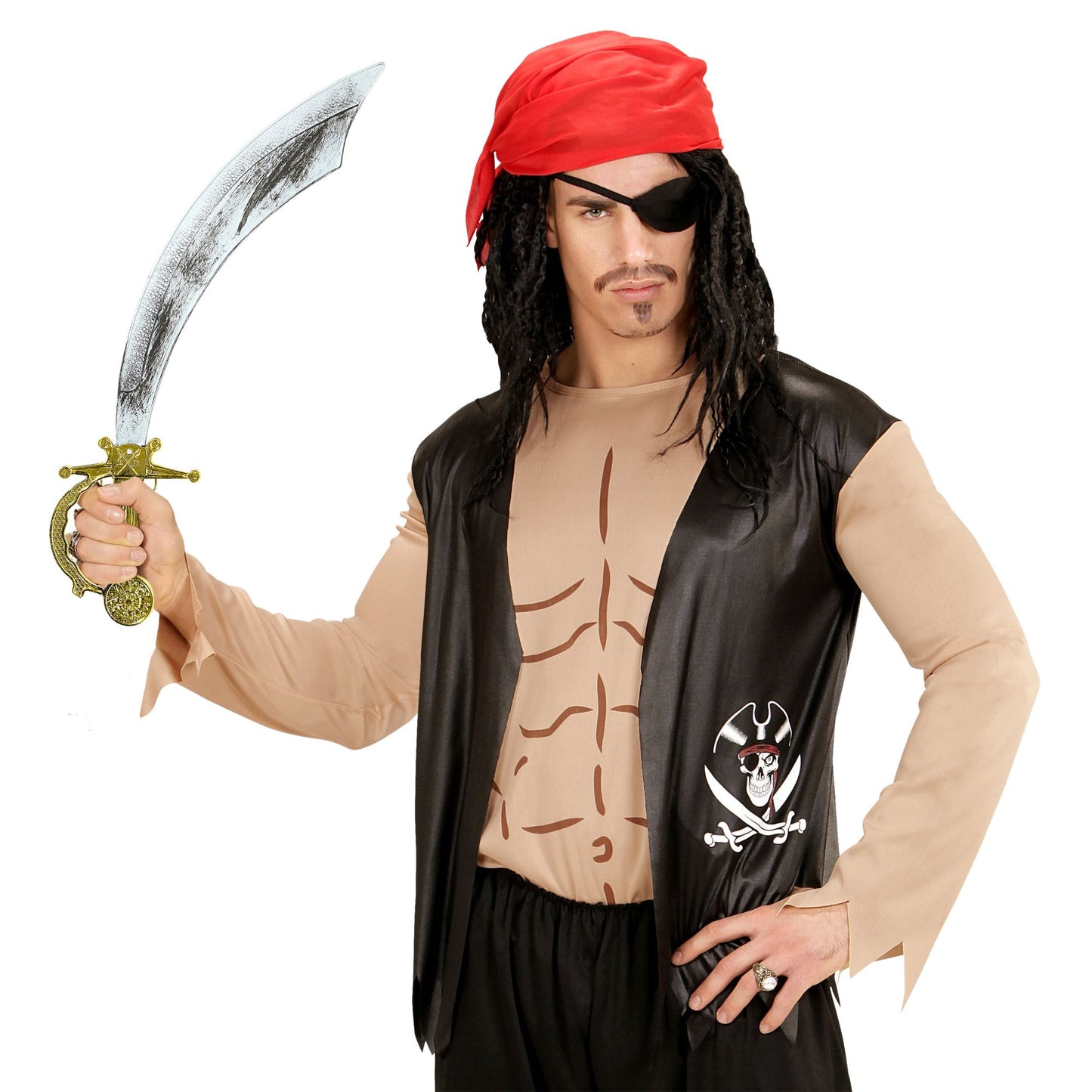 "PIRAT" (T-Shirt mit Weste, Bandana, Augenklappe) – Detailansicht