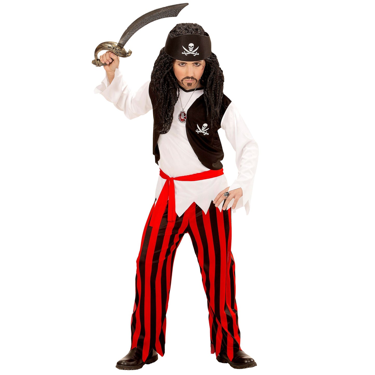 "PIRAT" (T-Shirt mit Weste, Hose, Gürtel, Stirnband) – Vorderansicht