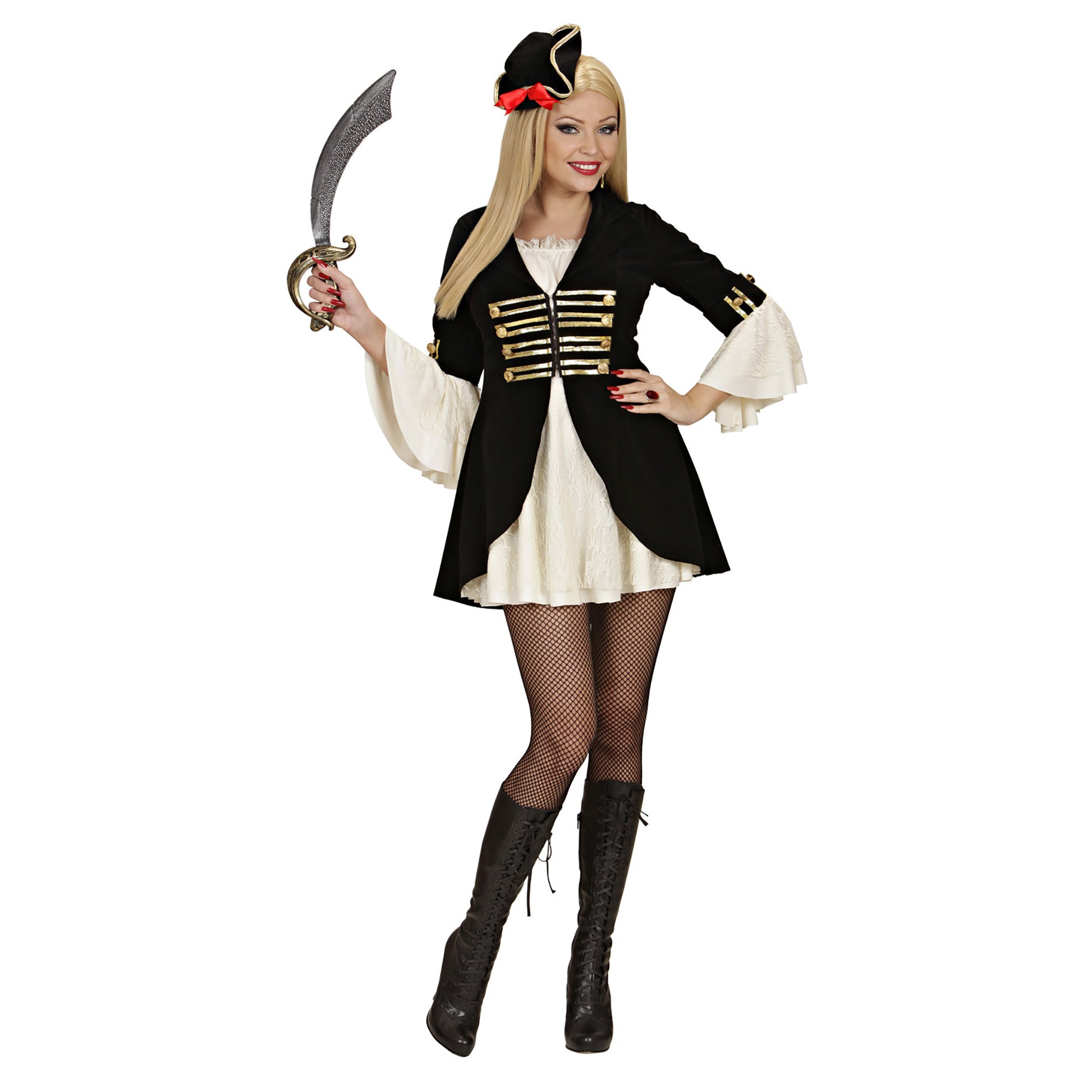 "PIRATE CAPTAIN LADY" (Kleid mit Jacke, Mini-Dreispitz Hut) – Vorderansicht