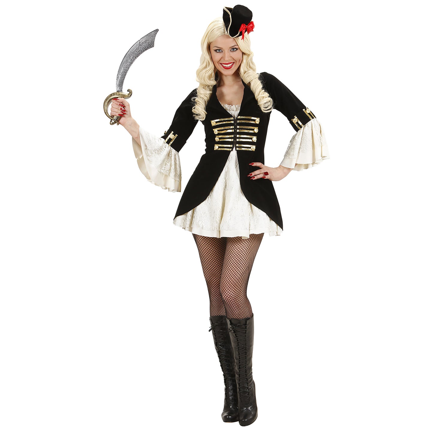 "PIRATE CAPTAIN LADY" (Kleid mit Jacke, Mini-Dreispitz Hut) – Detailansicht