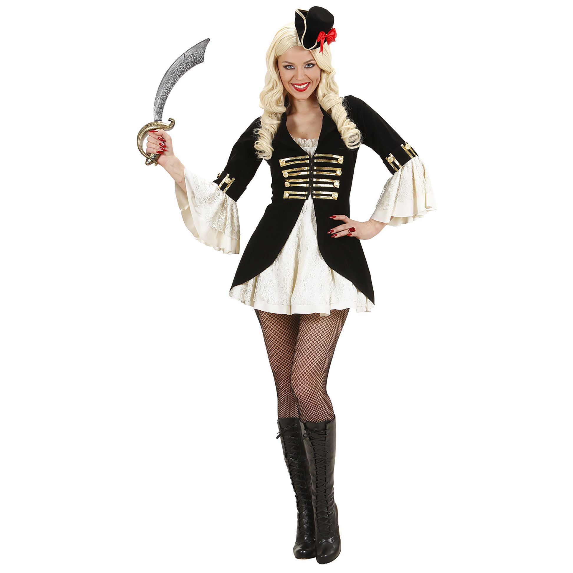 "PIRATE CAPTAIN LADY" (Kleid mit Jacke, Mini-Dreispitz Hut) – Detailansicht
