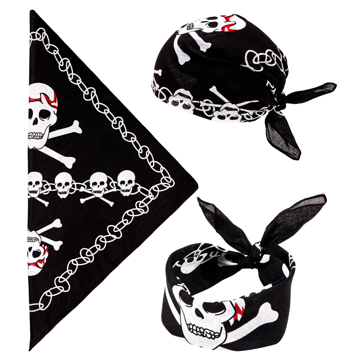 "PIRATE TOTENKOPF BANDANA" 55x55 cm - 100% Baumwolle – Vorderansicht