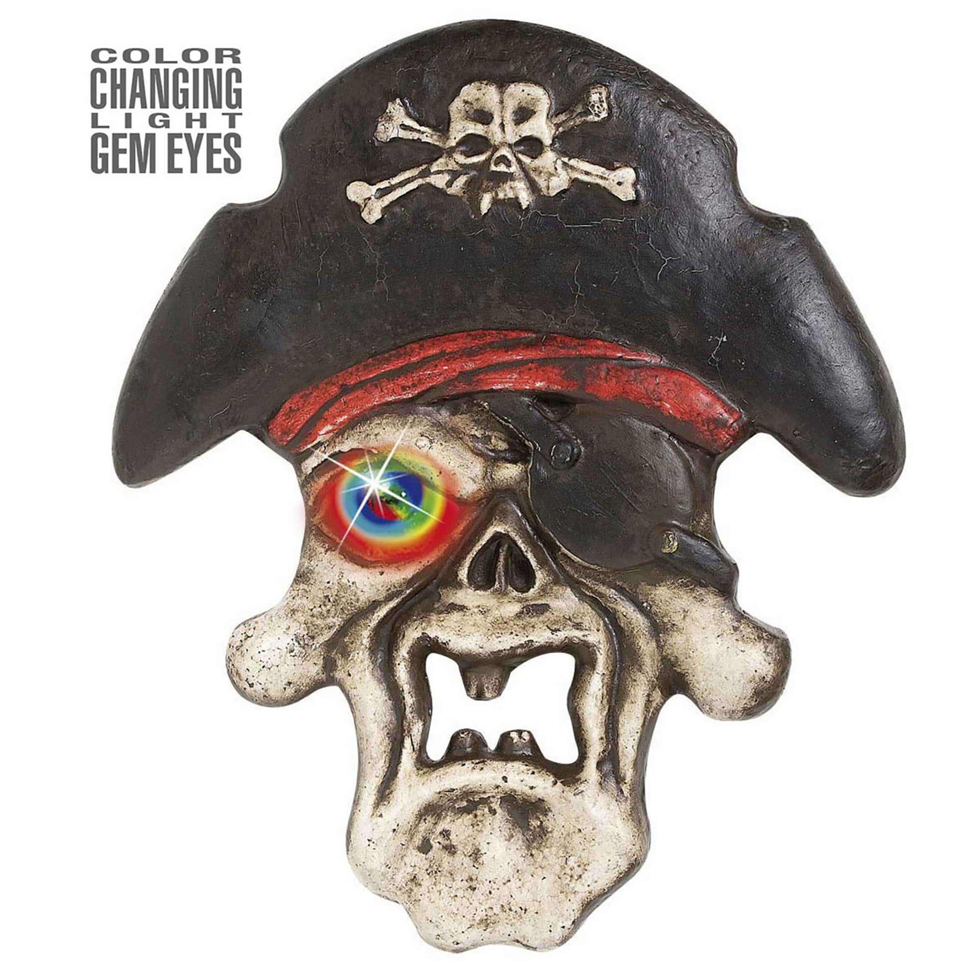 "PIRATEN TOTENKOPF MIT LEUCHTENDEN FARBWECHSELNDEN JUWEL - AUGEN" 36x42 cm – Vorderansicht