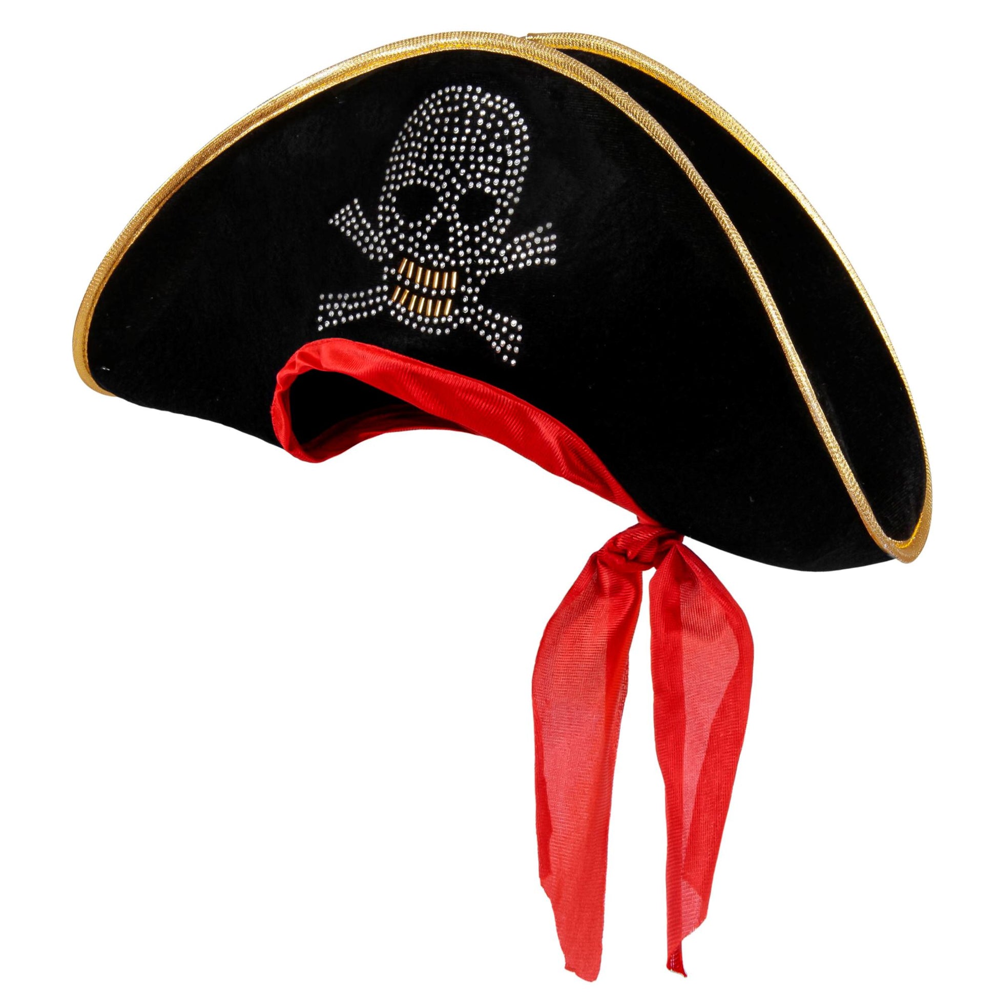 "PIRATENHUT MIT NIETEN SCHÄDEL UND BANDANA" aus Samt – Vorderansicht