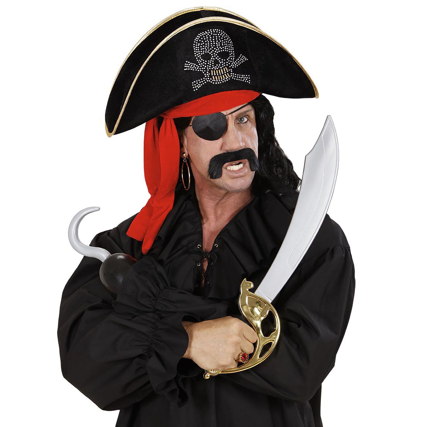 "PIRATENHUT MIT NIETEN SCHÄDEL UND BANDANA" aus Samt – Detailansicht