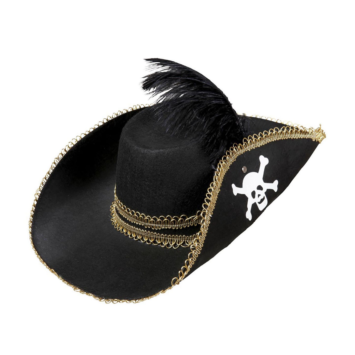 "PIRATENHUT MIT SCHÄDEL UND FEDERN" aus Filz – Vorderansicht