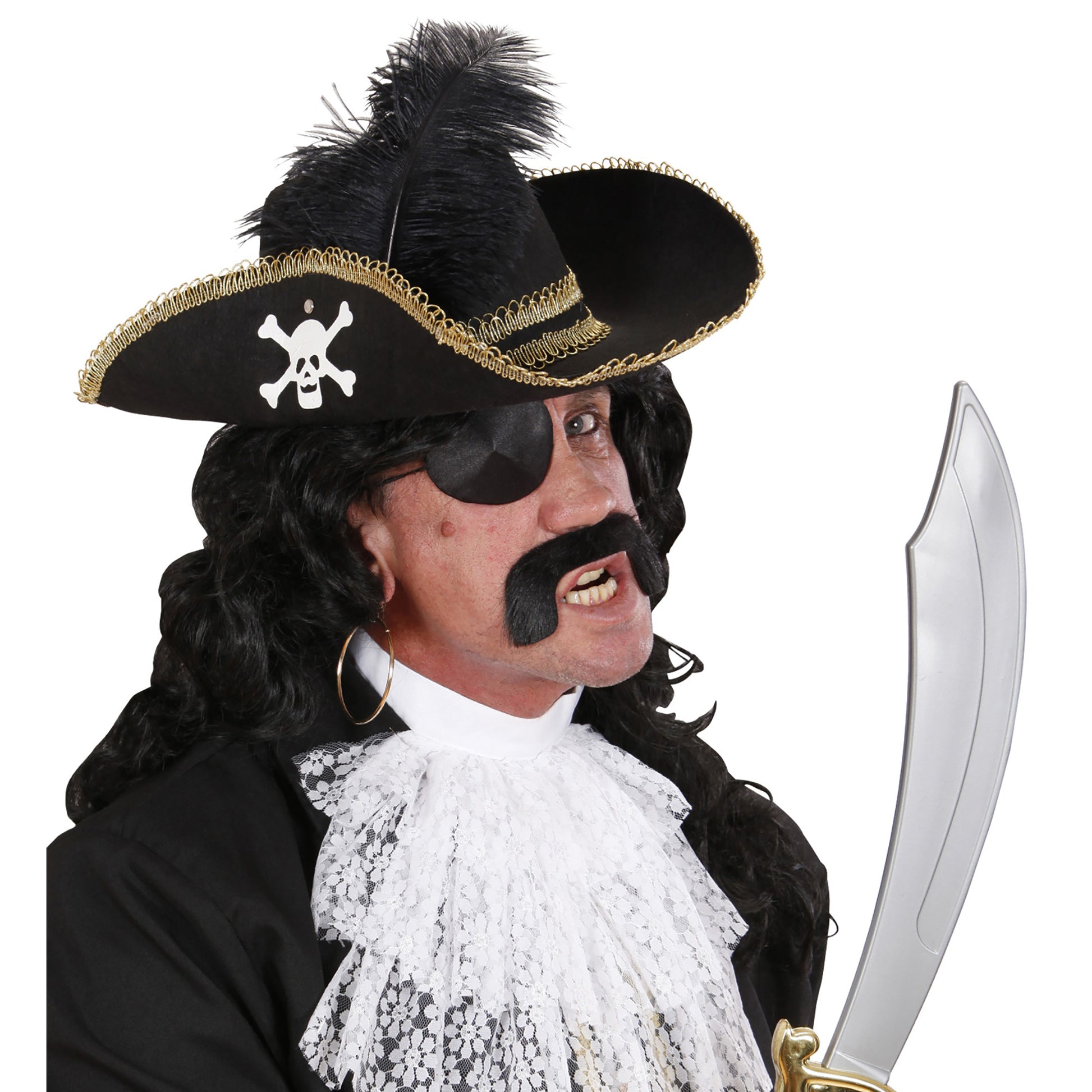 "PIRATENHUT MIT SCHÄDEL UND FEDERN" aus Filz – Detailansicht