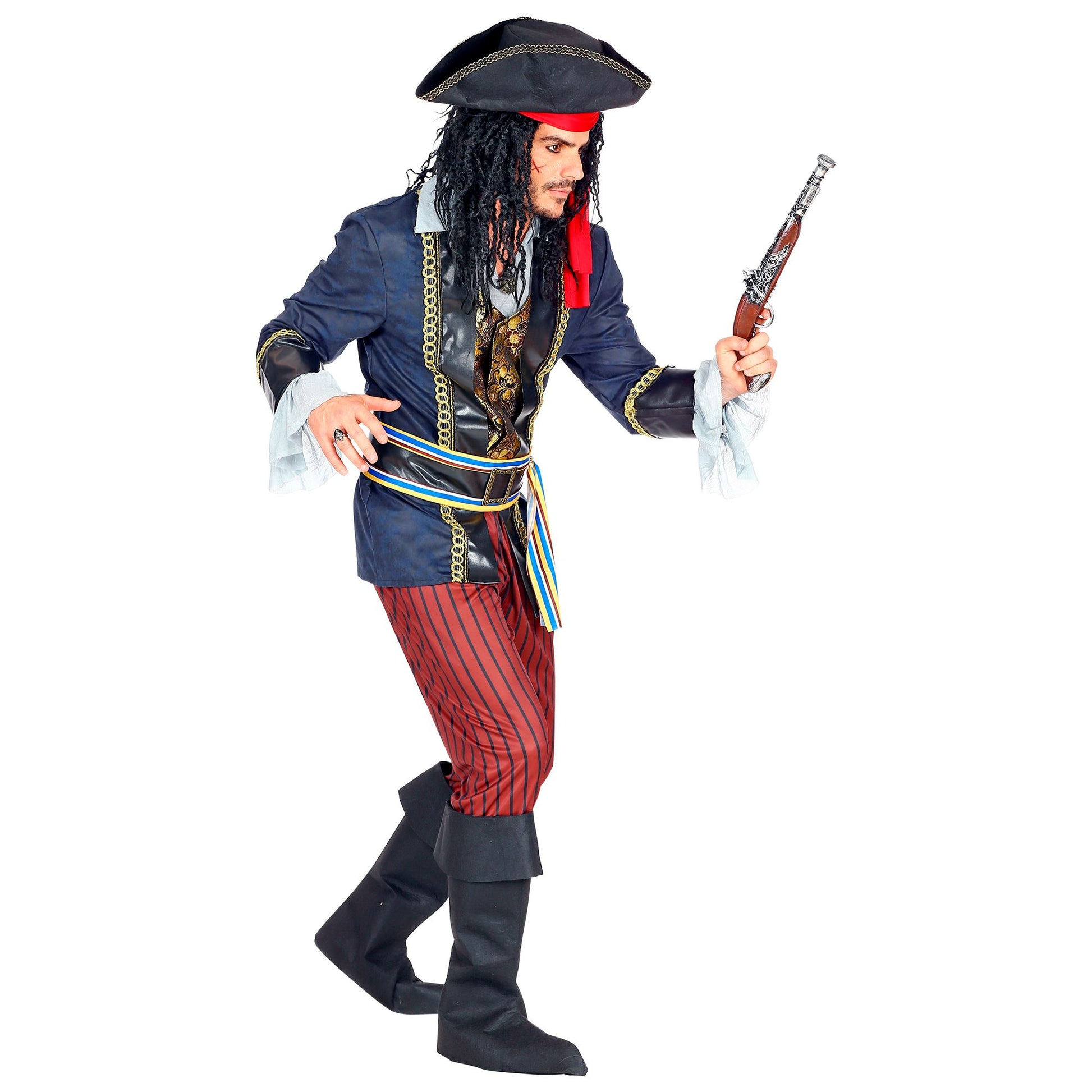 "PIRATENKAPITÄN" (Jacke mit Weste & Hemd, Hose, Gürtel mit Schnalle & Schärpe, Stiefelüberzieher, Hut mit Bandana) – Ansicht 3
