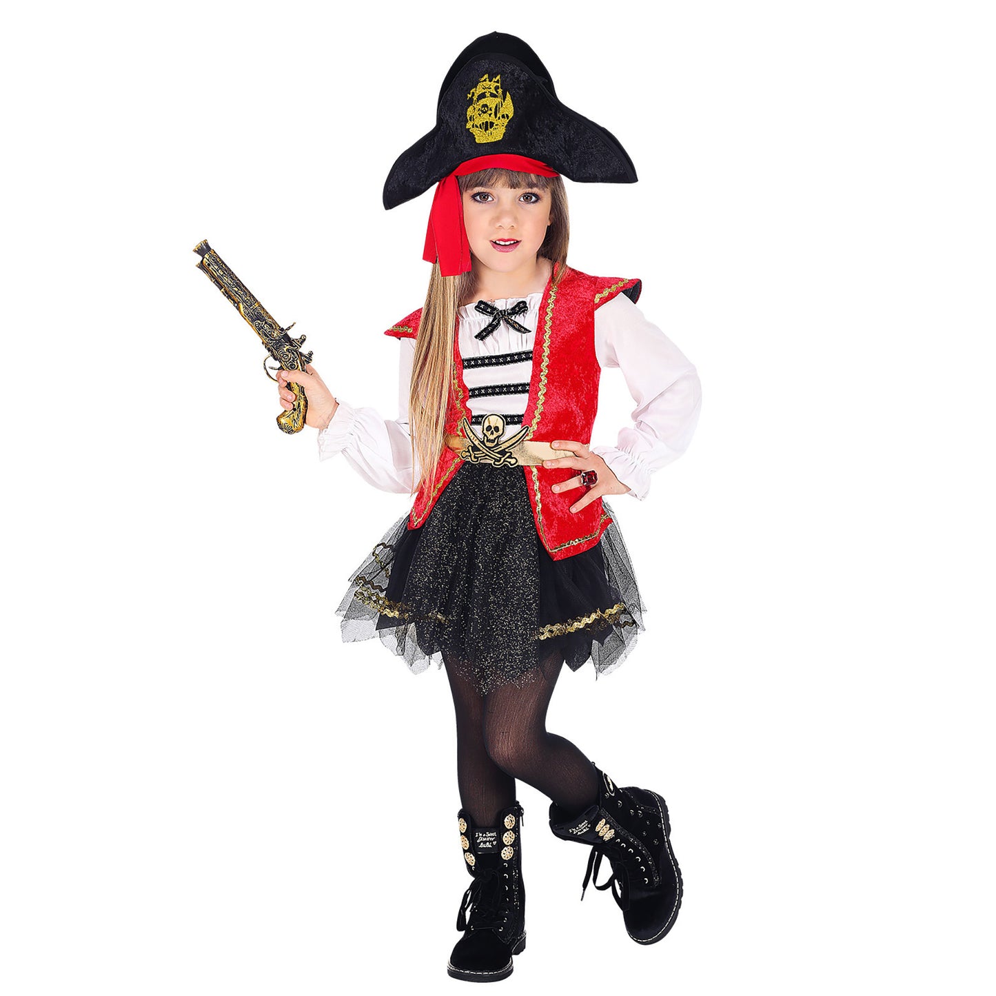 "PIRATENKAPITÄN" (Kleid mit Tutu, Hut mit Bandana) – Vorderansicht