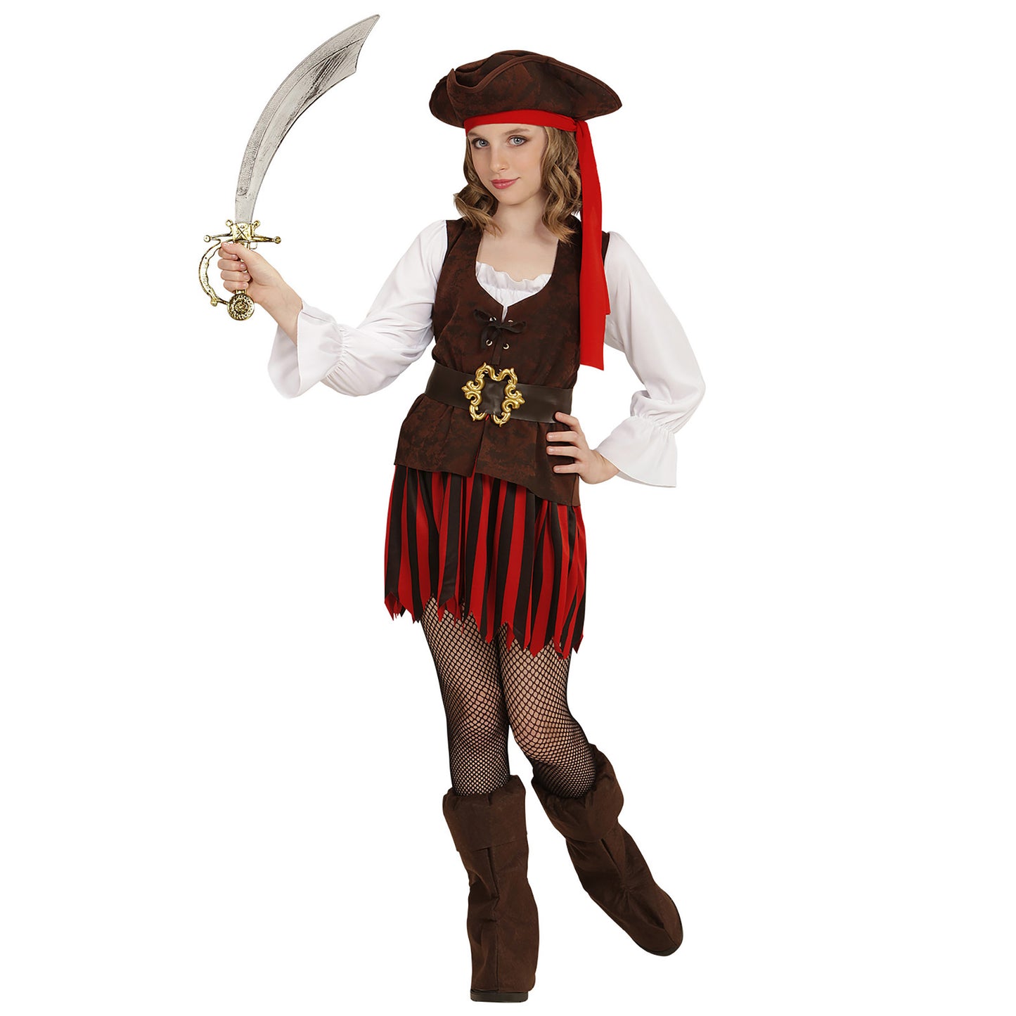 "PIRATENMÄDCHEN DER KARIBIK" (Kleid, Gürtel, Stiefelüberzieher, Hut) – Vorderansicht