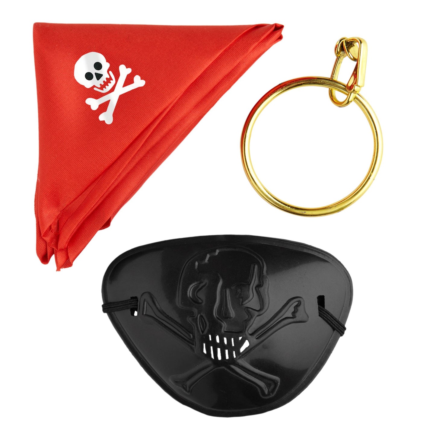 "PIRATENSET" (Bandana, Augenklappe, Ohrringe) – Vorderansicht