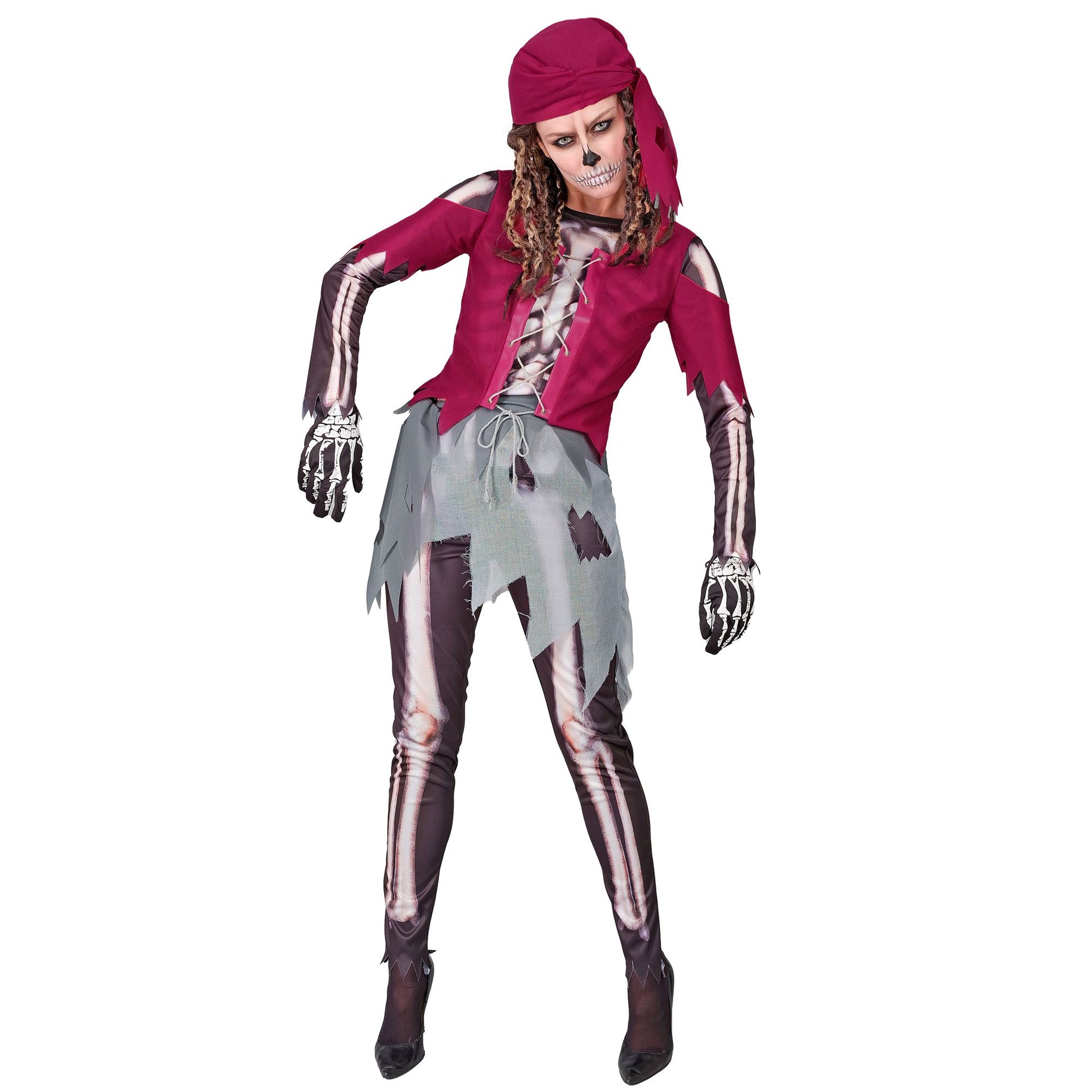 "PIRATENSKELETT" (Hemd mit Korsett und Rock, Leggings, Kopftuch) – Detailansicht