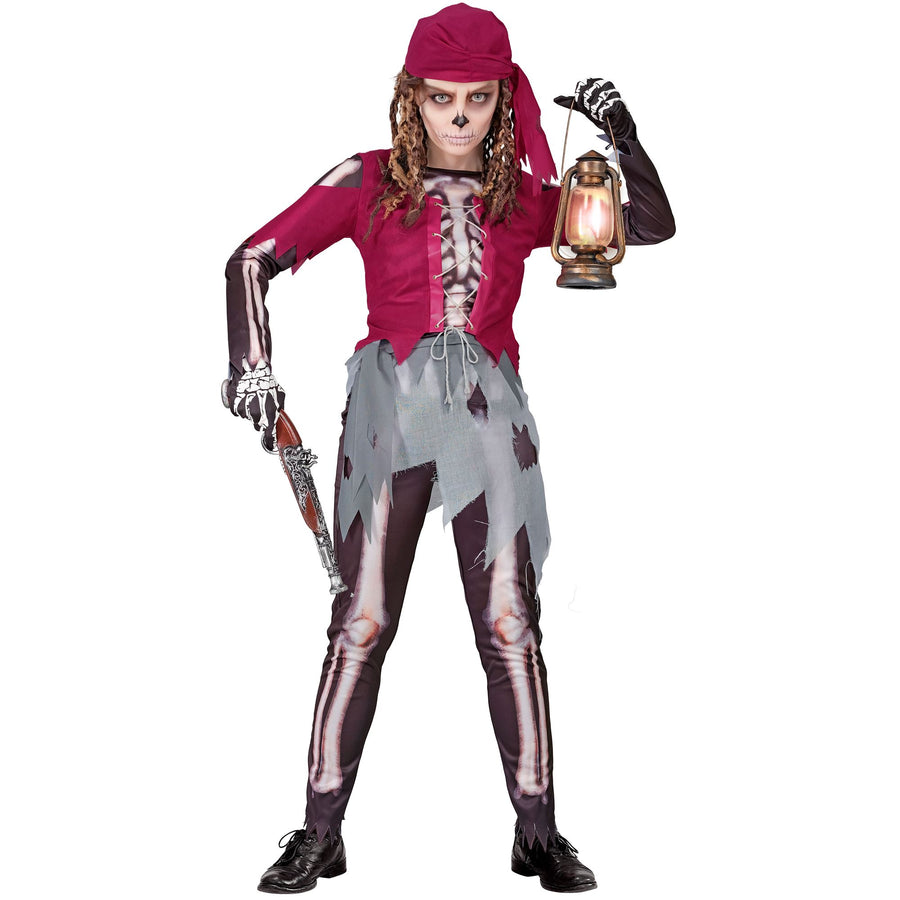 "PIRATENSKELETT" (Hemd mit Korsett und Rock, Leggings, Kopftuch) – Detailansicht