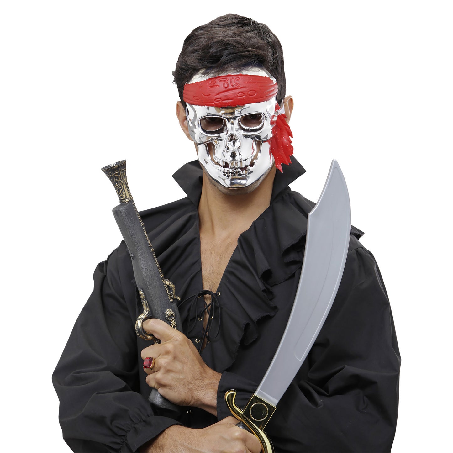 "PIRATENTOTENKOPFMASKE SILBER" – Detailansicht
