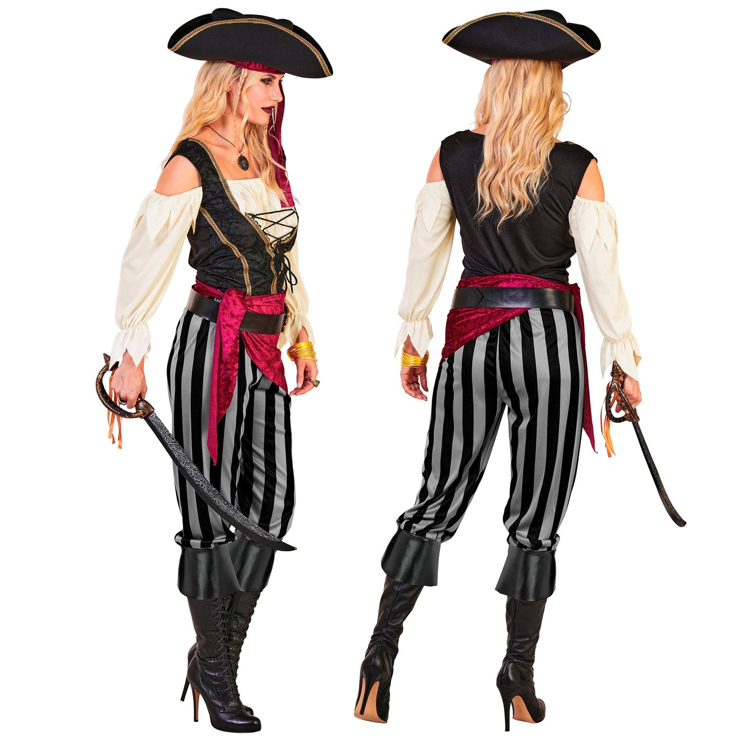 "PIRATIN" (Bluse mit Weste, Hose, Schärpe, Gürtel, Stirnband, Hut) – Ansicht 4