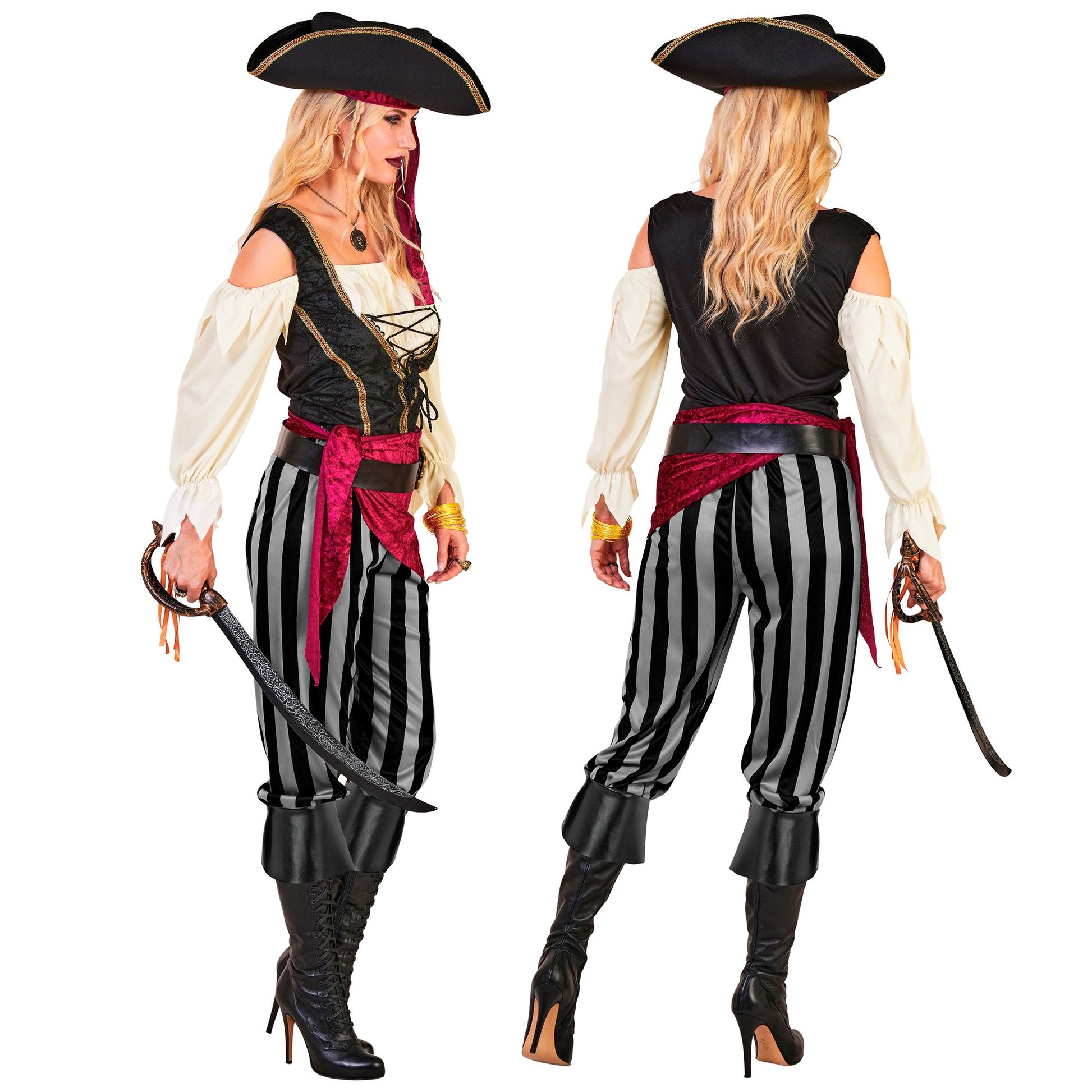"PIRATIN" (Bluse mit Weste, Hose, Schärpe, Gürtel, Stirnband, Hut) – Ansicht 4