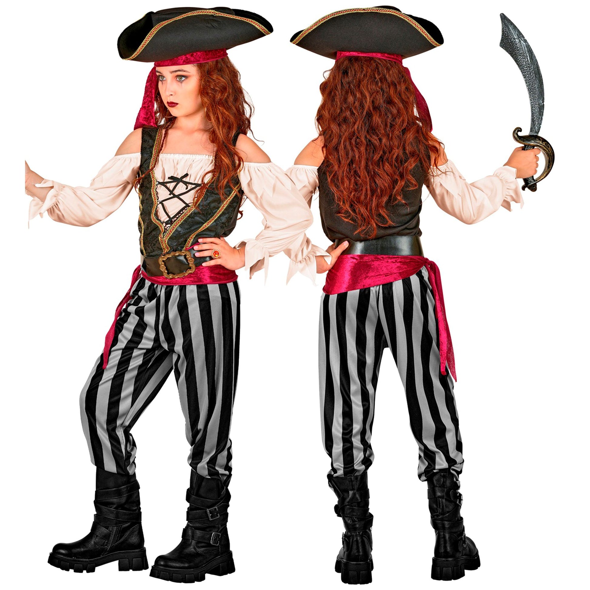 "PIRATIN" (Bluse mit Weste, Hose, Schärpe, Gürtel, Stirnband, Hut) – Ansicht 4