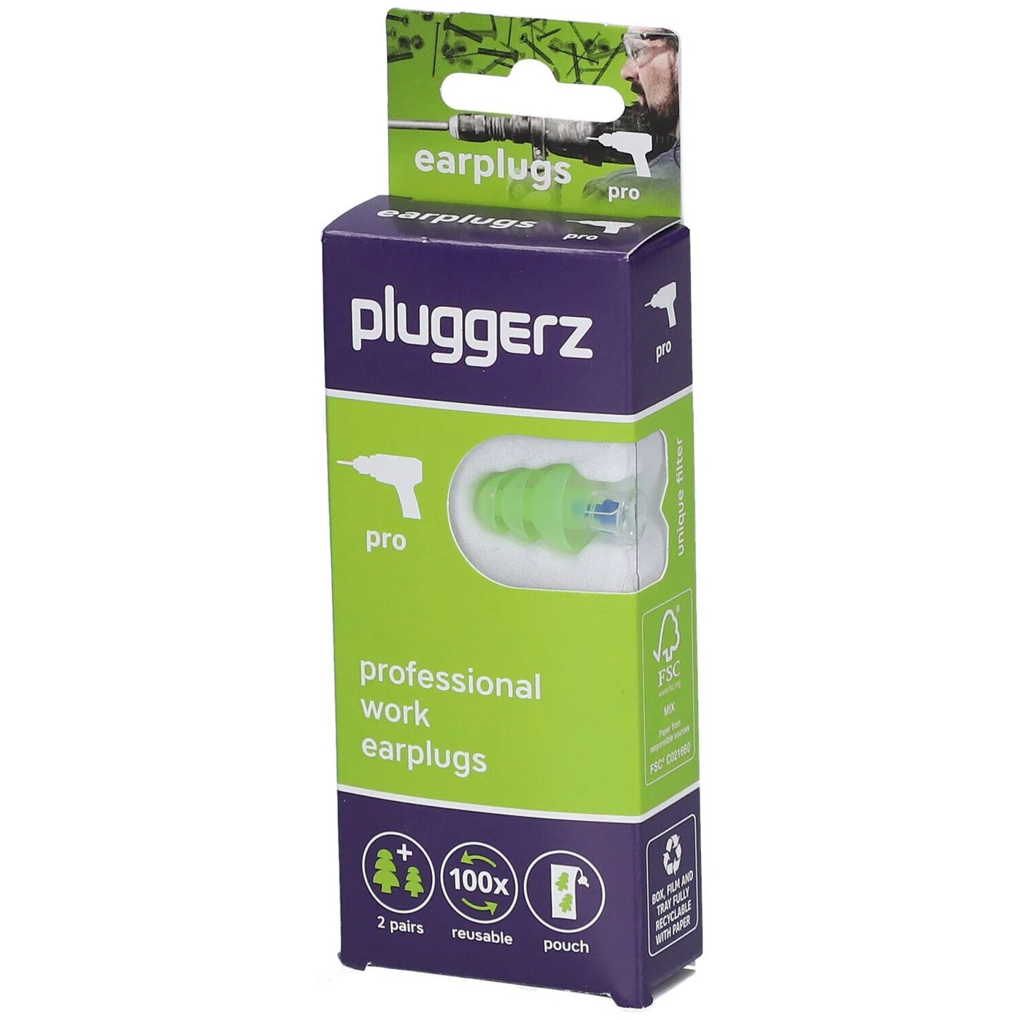 Pluggerz, Pro, Ohrstöpsel, Grün, 4 stk