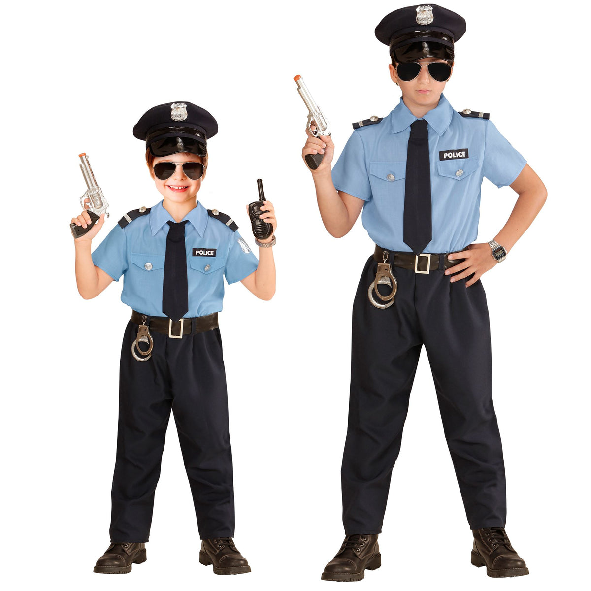 "POLIZIST" (Hemd, Hose, Gürtel, Krawatte, Mütze) – Vorderansicht