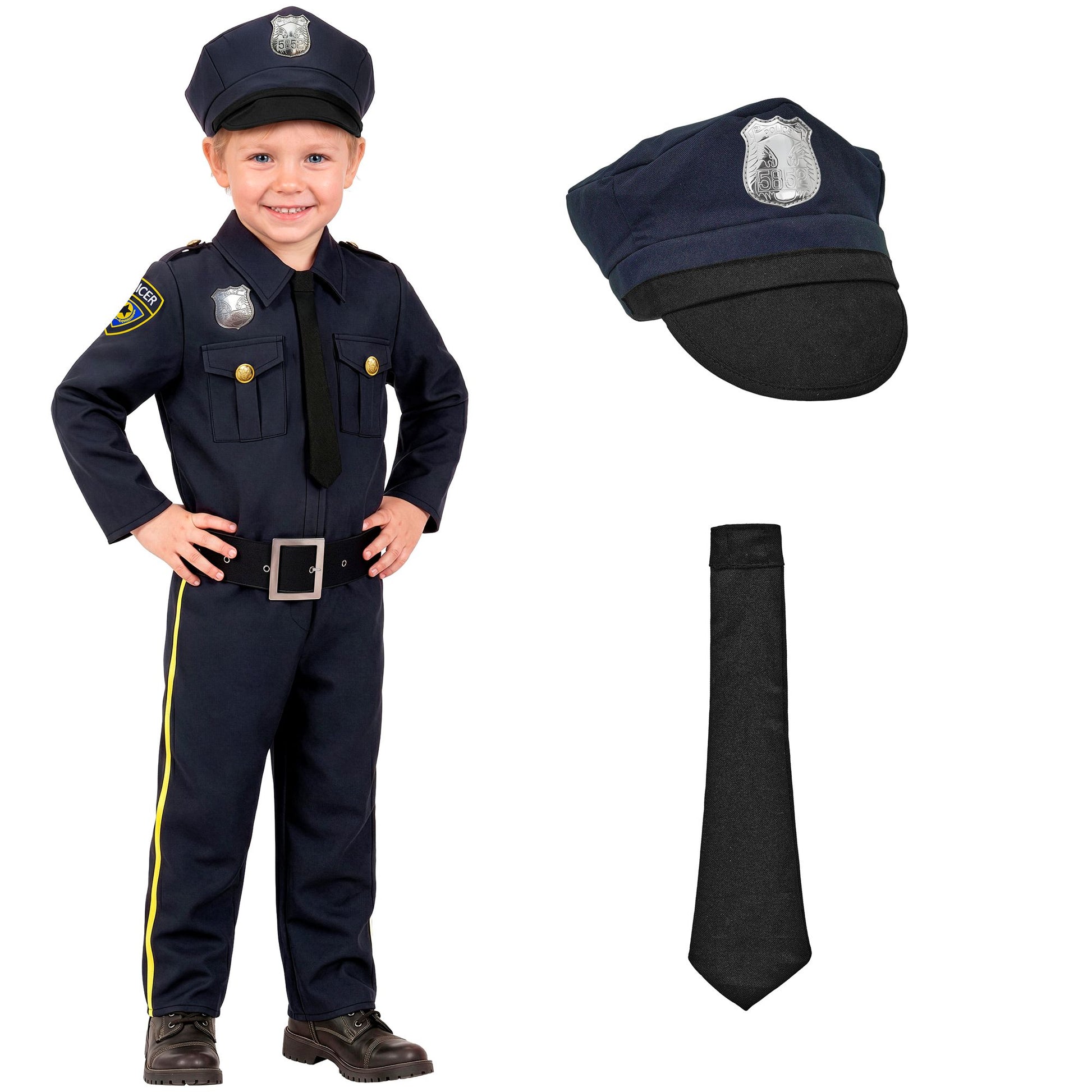 "POLIZIST" (Hemd mit Krawatte, Hose, Mütze) – Detailansicht