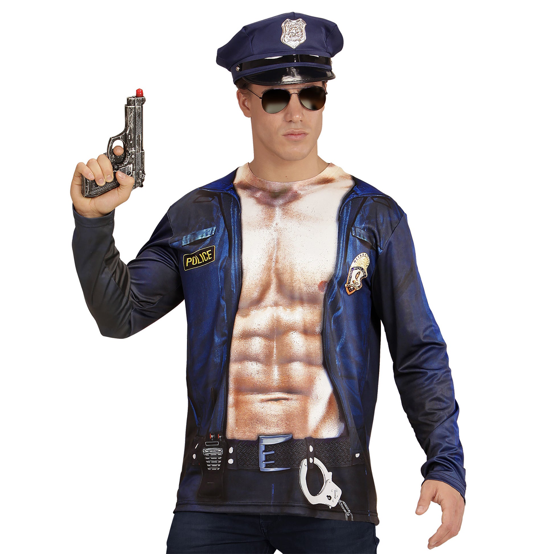"POLIZIST" (in Fotosublimation bedrucktes Longsleeve) – Vorderansicht