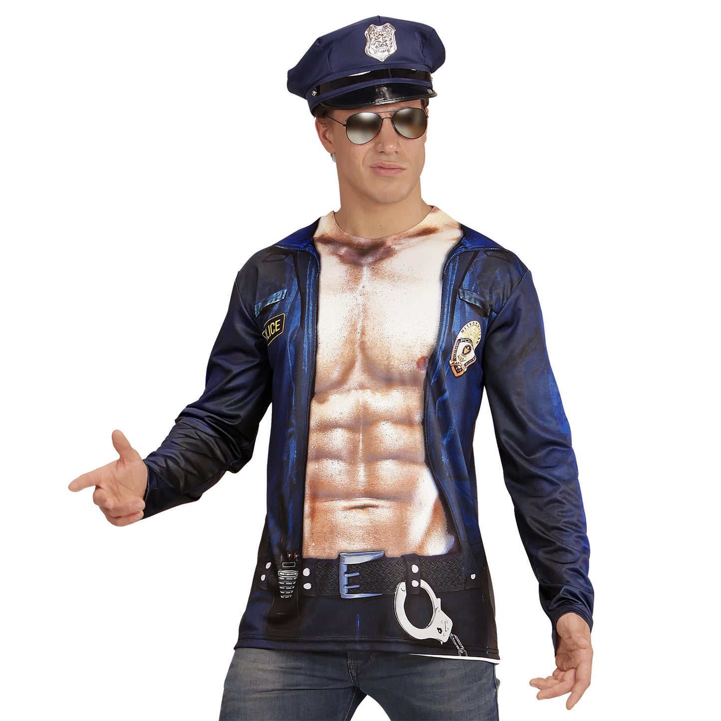 "POLIZIST" (in Fotosublimation bedrucktes Longsleeve) – Detailansicht