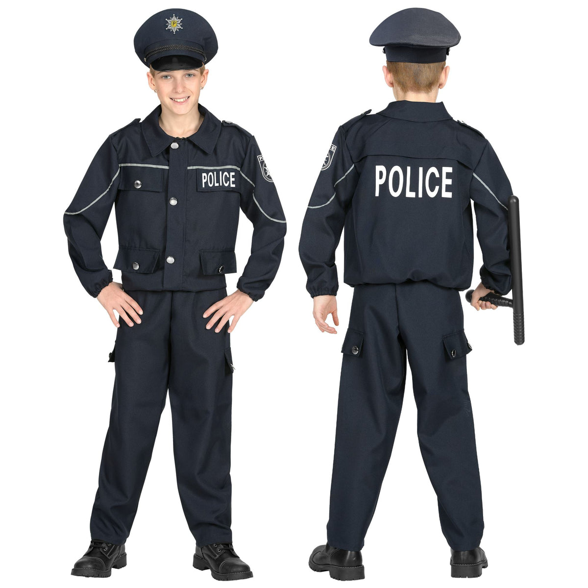 "POLIZIST" (Oberteil, Hose, Mütze) – Vorderansicht