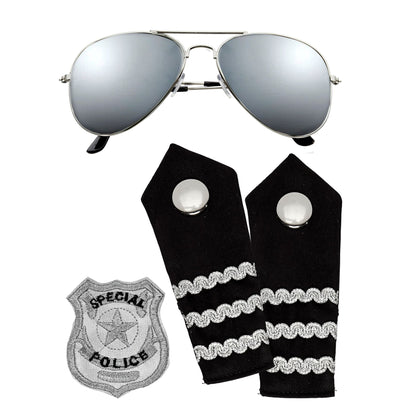 "POLIZISTEN SET" (Sonnenbrille, Schulterklappe, Abzeichen) – Vorderansicht