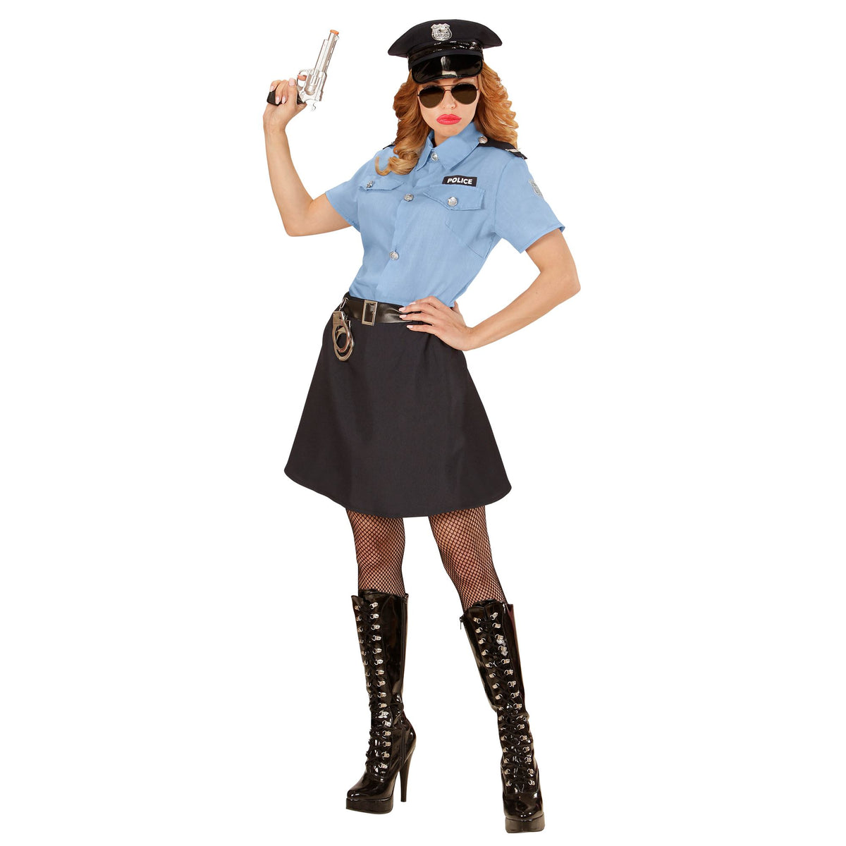 "POLIZISTIN" (Bluse, Rock, Gürtel, Mütze) – Vorderansicht