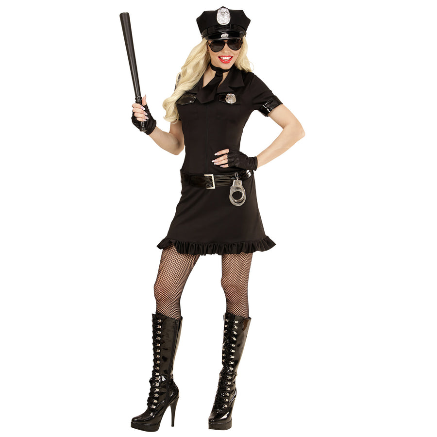 "POLIZISTIN" (Kleid, Gürtel, Krawatte, fingerlose Handschuhe, Hut) – Detailansicht