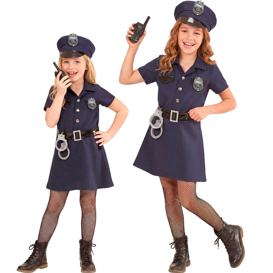 "POLIZISTIN" (Kleid, Gürtel, Mütze, Handschellen, Walkie-Talkie) – Vorderansicht