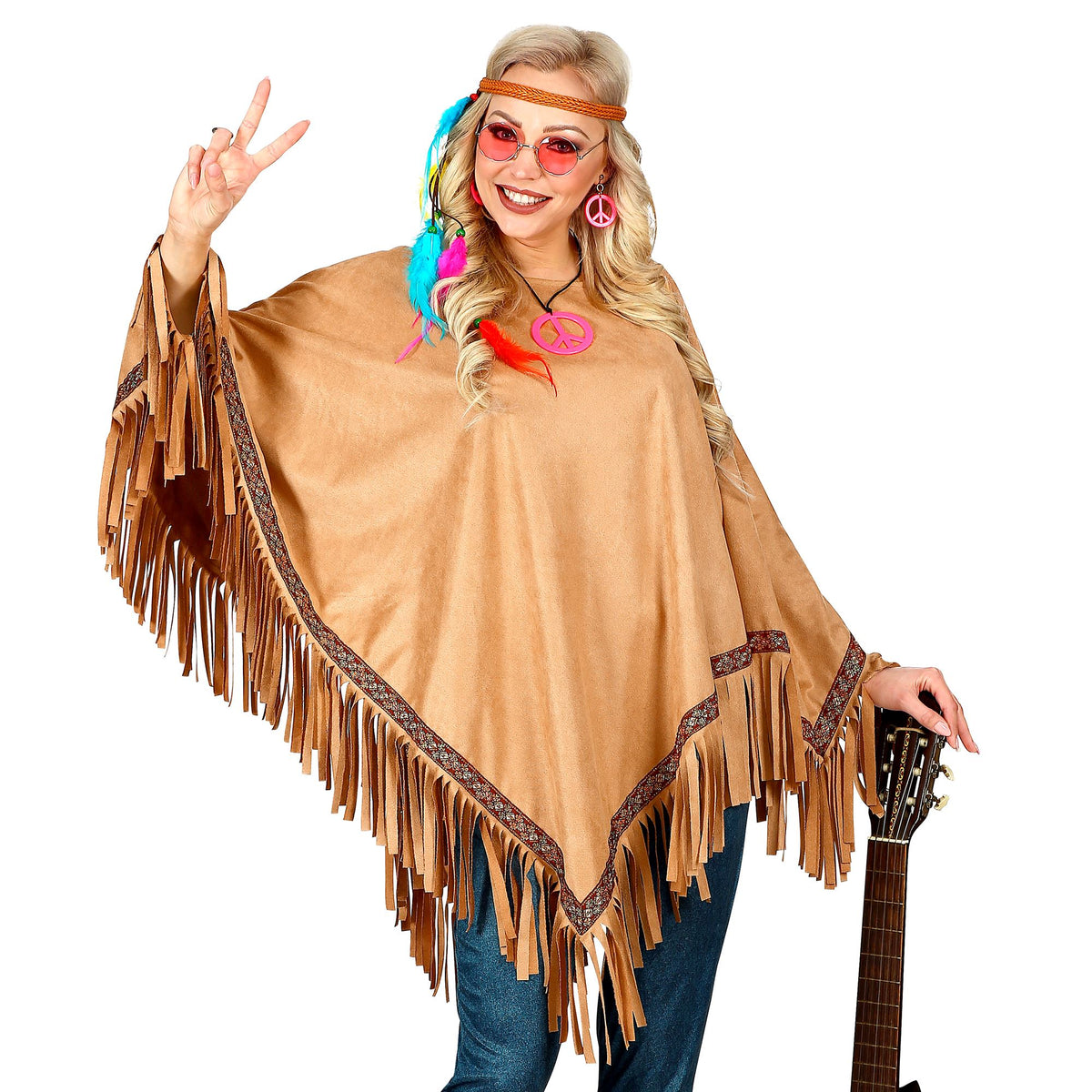 "PONCHO" Wildlederoptik braun – Vorderansicht