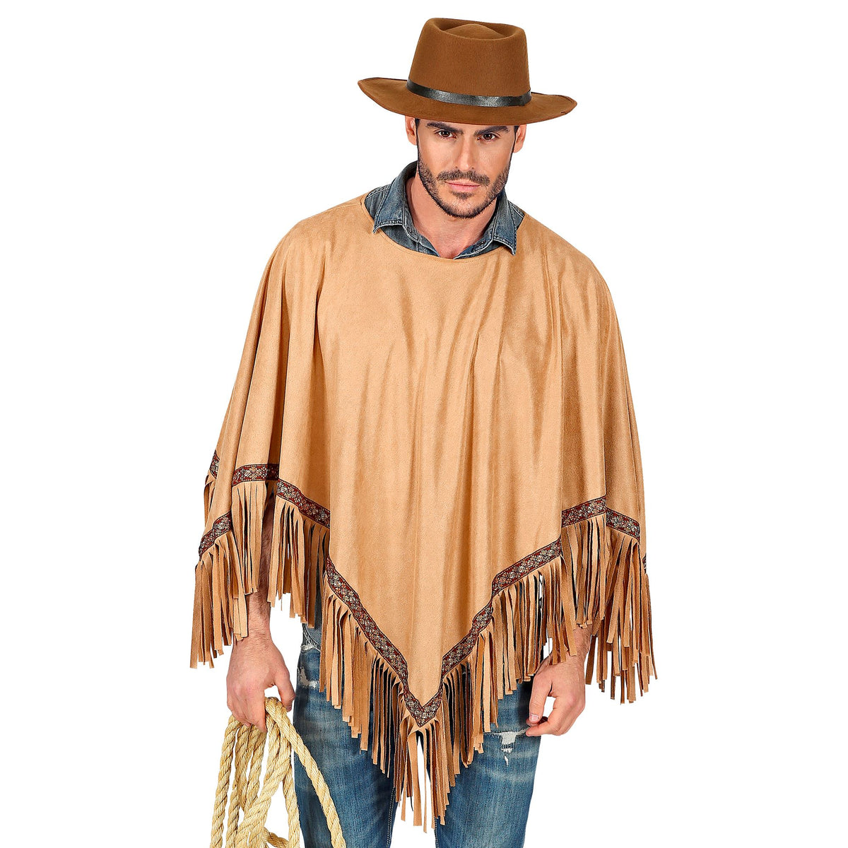 "PONCHO" Wildlederoptik braun – Detailansicht