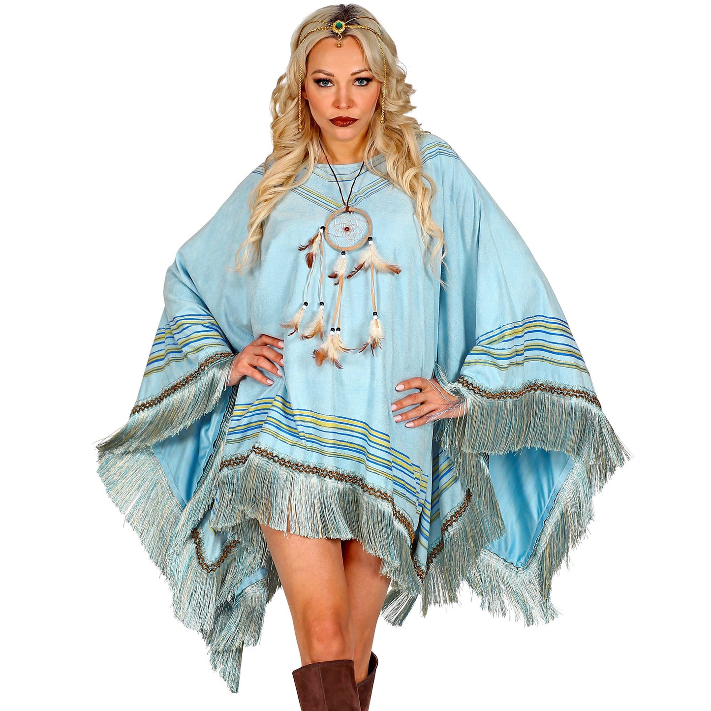 "PONCHO" Wildlederoptik hellblau – Vorderansicht