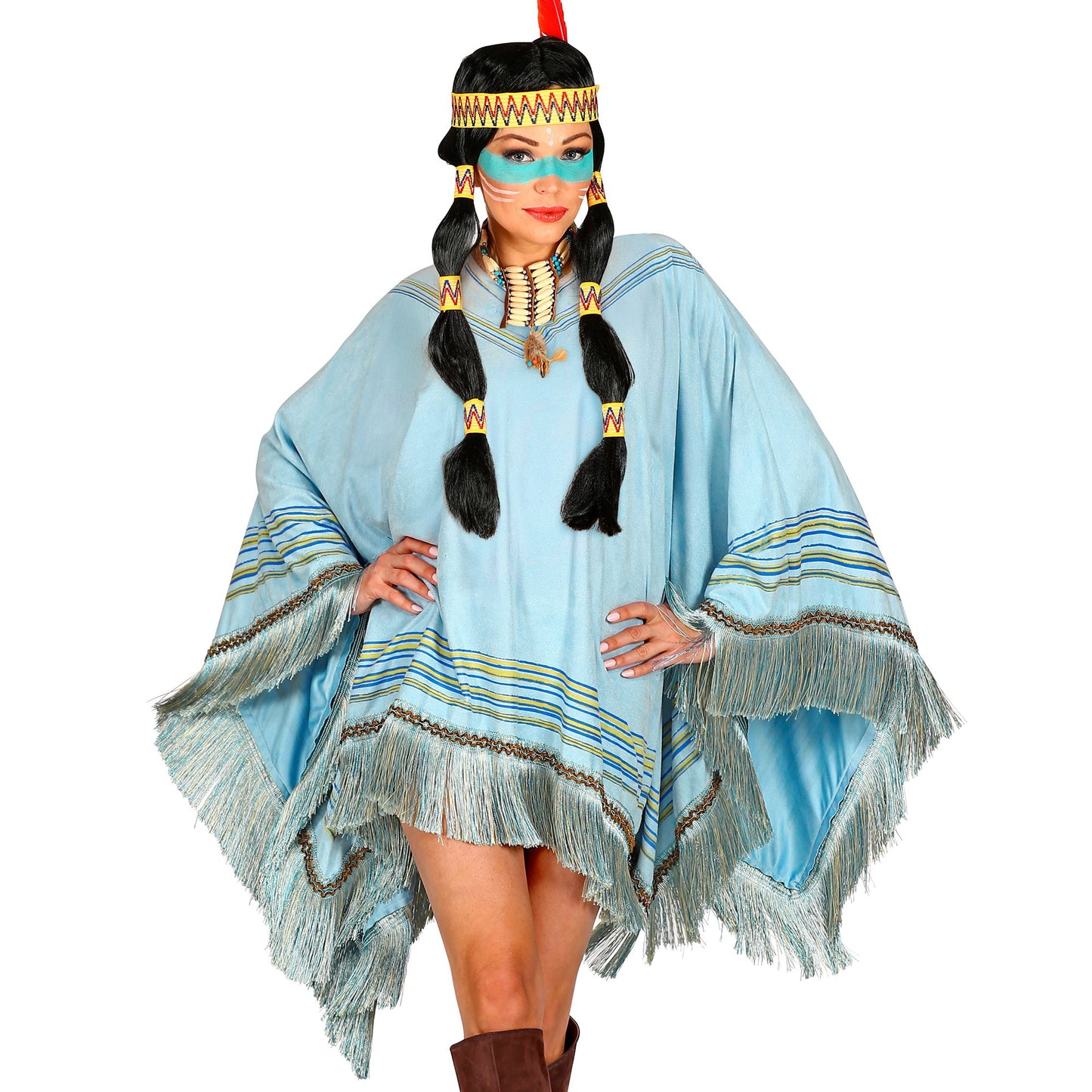 "PONCHO" Wildlederoptik hellblau – Detailansicht