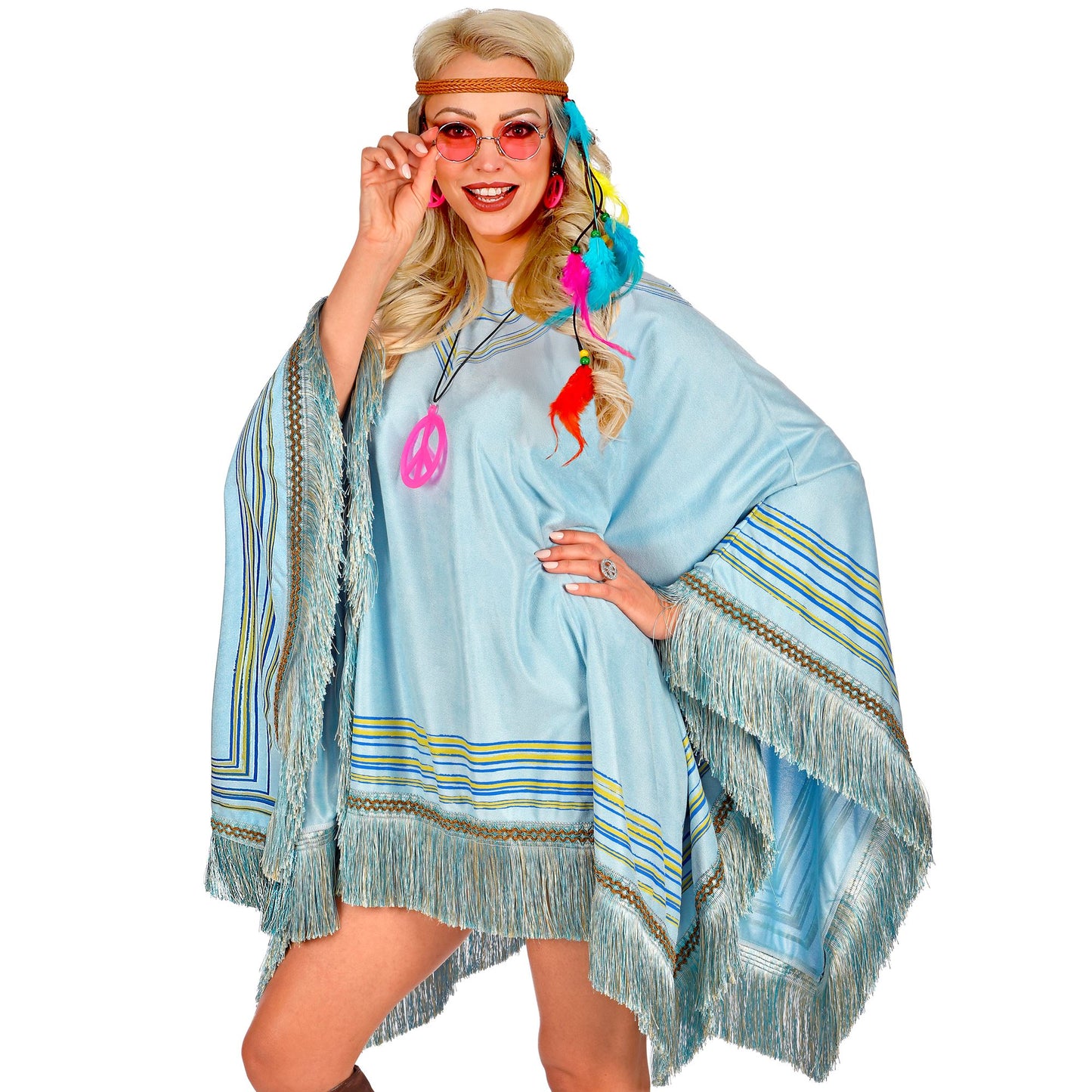 "PONCHO" Wildlederoptik hellblau – Ansicht 3
