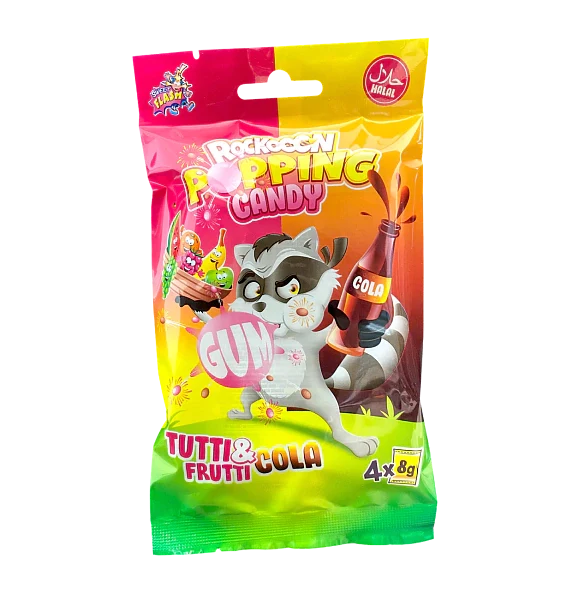 PEZ Rockoon Popping Candy & Lolly mit Tutti Frutti und Cola Geschmack 4 x 8 g