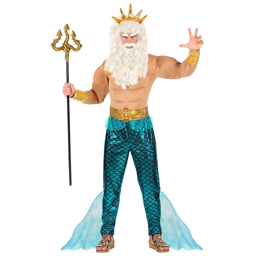 Widmann Poseidon Herren Kostüm Muskelshirt, Hose, Gürtel, Armbänder, Krone – Produktansicht